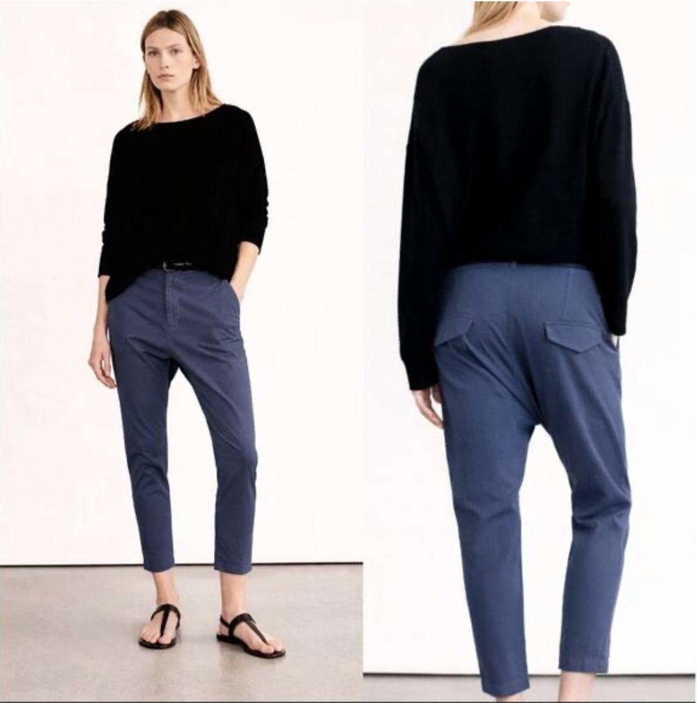 Nili Lotan 2 Navy Blue Paris Pants $345 Drop Crotch Cotton Slouchy Cropped NWT